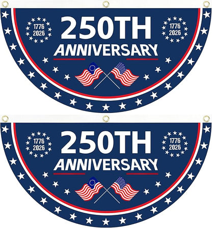 2PCS 250th Anniversary USA Flag, 1.5X3 FT 1776-2026 Fan Flags, 2 Ply Year American Anniversary Flag for Wall, Front Door, Porch, Fence, Outdoor Decorations (Style 1)