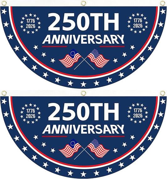 2PCS 250th Anniversary USA Flag, 1.5X3 FT 1776-2026 Fan Flags, 2 Ply Year American Anniversary Flag for Wall, Front Door, Porch, Fence, Outdoor Decorations (Style 1)