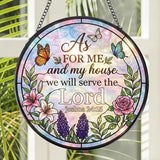 Rngmsi Christian Stained Glass Window Hanging, 7.8″ As for Me and My House We Will Serve The Lord Scripture Suncatchers, Bible Verse Religious Gifts for Women Men Housewarming Easter