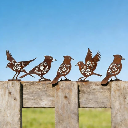We Moment 5PCS Rusty Metal Birds Decoration, Garden Decor Spring Decorations Outdoor, Cardinal Gifts, Metal Birds Yard Decor, Bird Silhouette Statues