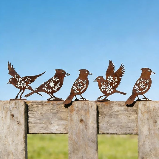 We Moment 5PCS Rusty Metal Birds Decoration, Garden Decor Spring Decorations Outdoor, Cardinal Gifts, Metal Birds Yard Decor, Bird Silhouette Statues