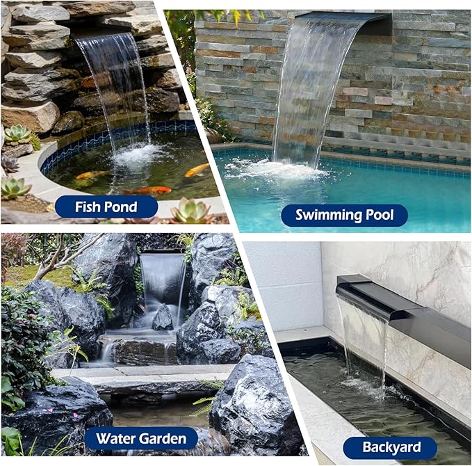 All-in-1 Pond Waterfall Kit | 550GPH Pond Filter Pump | 8-inch Stainless Steel Waterfall Spillway | Remote Control LED Lights | 4-Stage Filtration Outdoor Waterfall for Water Feature, Garden, Pool