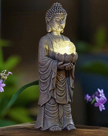 Solar Buddha Statue Outdoor – 14 Inch Tall Solar Outdoor Yard Zen Garden Decor - Ideal Gifts for Housewarming