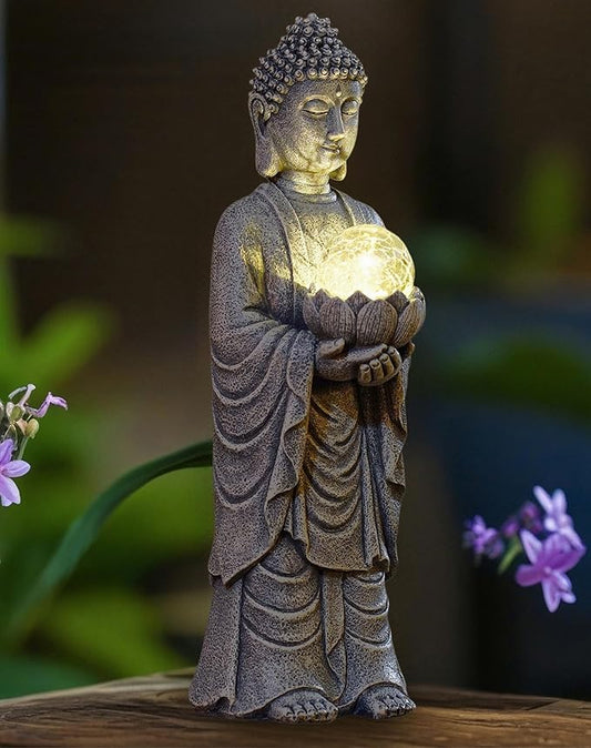 Solar Buddha Statue Outdoor – 14 Inch Tall Solar Outdoor Yard Zen Garden Decor - Ideal Gifts for Housewarming