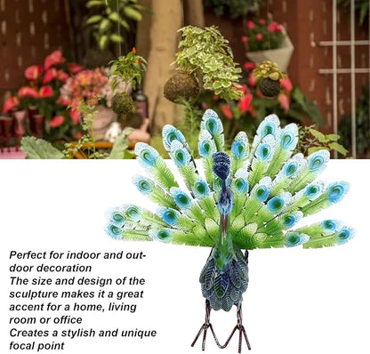 Metal Peacock Statue, Realistic Peacock Sculpture with Intricate Feather Details, Weatherproof Iron Garden Decor for Outdoor Lawn or Indoor Living Room Display