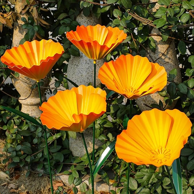 MorningRo 5 Pack Metal Flowers Garden Stake Decor for Outside 25. 2 Inch Metal Flowers Stakes Garden Decorations for Outdoor Yard Patio Lawn Porch Pathway