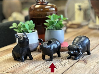 NACH Cast Iron Pig Statue, Standing Black Door Stopper, Rustic Paperweight