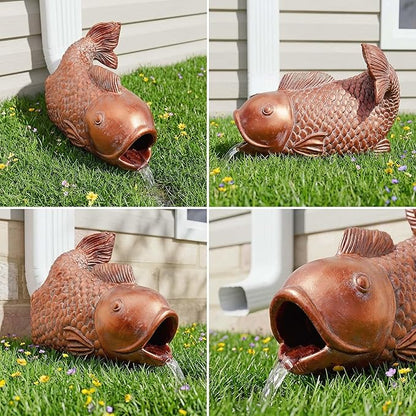 Real Koi Gutter Downspout Extender Statue, Garden Ornament, Fish Decorative Gutter Extension Downspout, Perfect Rain Diverter for 3"x4" Downspouts, Eco-Friendly Resin, Outdoor Decor Gift