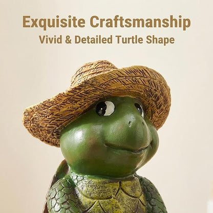 Tortoise Fishing Statue Garden Decor，9.8" Weatherproof Resin Tortoise Fishing Sculpture Decor for Fish Ponds, Koi Ponds, Waterfalls, Poolside Outdoor Gardens Resin Figurine for Indoor Outdoor Décor