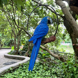 Hanging Parrot Macaw Sculpture Ring Perch Indoor/Outdoor Statue for Patio Home Garden, Medium 15 Inch Tall