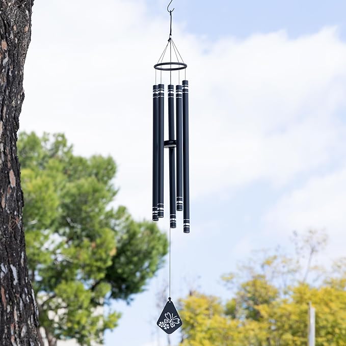 Alpine Corporation KAW196HH-BK Metal Wind Chime w/Butterfly Windcatcher, Decorative Garden & Patio Chime, 51''H, Black