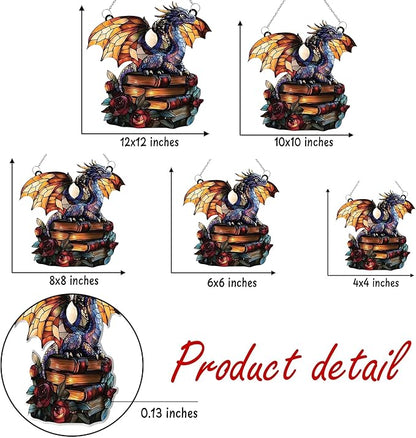 Book Dragon Bookish Acrylic Suncatcher, Book Suncatchers for Window Hangings, Bookish Gifts for Readers Book Lovers Bookworm, Gift for Mother's Day, Women, Mom, Wife, Grandma