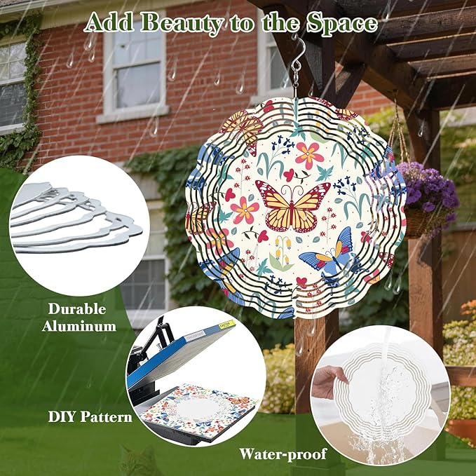 5 Pack Sublimation Wind Spinner Blanks, 10 Inch Double-sided Sublimation Metal Blank Bulk for Transfer DIY, Aluminum 3D Wind Spinner for Indoor Outdoor Porch Garden Yard Window Hanging Decor