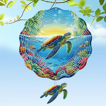 Rngmsi Sea Turtle Wind Spinners Outdoor, Sea Turtle Gifts for Women Mom Grandma Men, 3D Hanging Metal Wind Sculpture for Outside Yard Garden Lawn Ornament Decorations