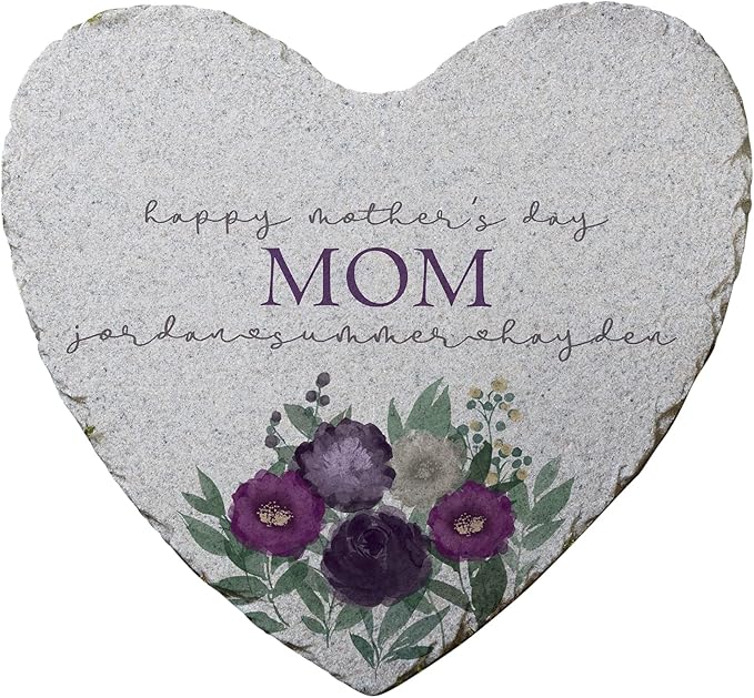 Personalization Universe Floral Love for Mom Personalized Garden Stone - Perfect for Mothers Day, Grandma's Garden, Outdoor Decor and Stepping Stone Walkway - Customizable Memorial Stone