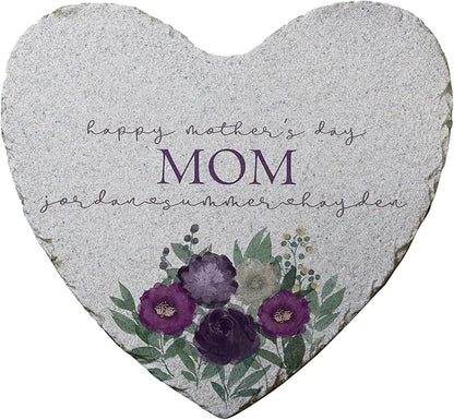 Personalization Universe Floral Love for Mom Personalized Garden Stone - Perfect for Mothers Day, Grandma's Garden, Outdoor Decor and Stepping Stone Walkway - Customizable Memorial Stone
