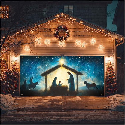 HOMETITUTE Christmas Garage Door Banner 13x6ft Holy Nativity Theme Backdrop Holiday Seasonal Decor Winter Door Cover Banners for Outside Garage Wall Covering for Party Garage Decorations