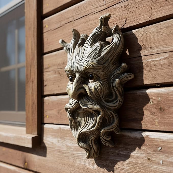Old Man Tree Face Hugger Outdoor Decor, Handmade Tree Art Resin Statue with Root Details, Whimsical Hanging Yard Art for Garden Wall Fence