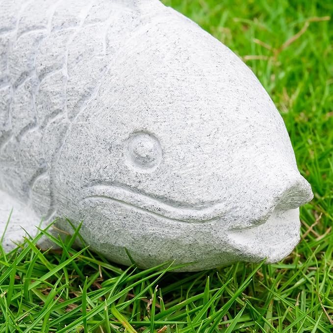 Chisel Hand Carved Fish Garden Statue, Animal Statue Outdoor Decor for Landscape Balcony,Garden,Patio,Porch Yard Art Ornament,9.8" L x 3.8" W x 3.5" H