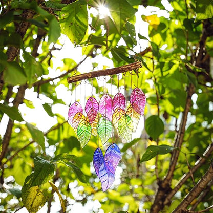 Glass Wind Chimes Suncatcher for Outside,23" Colorful Glass Leaf Wind Chimes Outdoor,Crystal Hanging Wind Chime for Home,Garden,Patio and Yard Decor