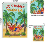 Welcome Summer Parrot Bird Decorative Garden Flag, It's 5 O'clock Somewhere Beach Coastal Tropical Palm Tree Yard Outside Decoration, Hawaii Nautical Outdoor Small Home Decor Double Sided 12x18