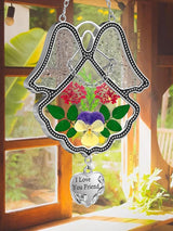 KY&BOSAM Angel Suncatcher I Love You Frined Stained Glass Panels for Windows Hangings Wind Chime with Pressed Flower Glass with Metal Charm Birthday Gift for Women Friend Mothers Day Christmas Décor