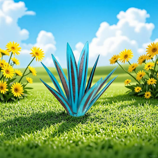 Tequila Rustic Sculpture, Metal Agave Plant Home Decor, DIY Hand Painted Metal Agave, Garden Yard Sculpture Lawn Home Art Decoration Statue, Garden Ornaments Outdoor Decor (Blue)