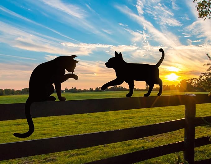 Metal Cat Fence Decorations, Unique Cat Gifts for Women/Men, Black Cats Silhouettes Garden Art, Yard Decor, Outside, Patio, Outdoor Decor, Kitty Yard Art Outdoor Garden Decorations