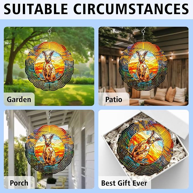 Kangaroo Wind Spinner, Kangaroo Stained Glass Wind Spinner, Wind Sculpture Kangaroo Wind Spinners for Garden Patio Yard Decor