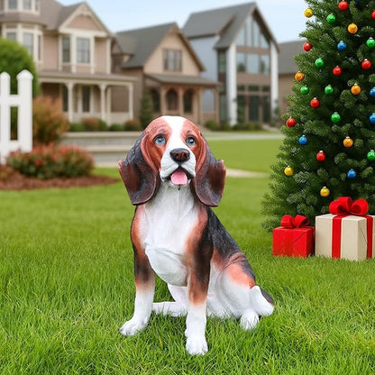 Beagle Dog Garden Statue with Solar Lantern, 16.9" Large Outdoor Animal Figurine with Double-Sided Welcome & On Patrol Sign, Yard Patio Porch Lawn Decor, Pet Lover Housewarming Gift
