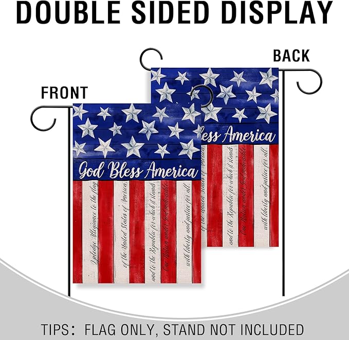 Artofy God Bless America 4th of July Home Decorative Garden Flag, House Yard American Stars Stripes Outside Decor, USA Patriotic Memorial Day Outdoor Small Burlap Decoration Double Sided 12 x 18