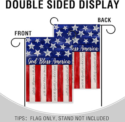 Artofy God Bless America 4th of July Home Decorative Garden Flag, House Yard American Stars Stripes Outside Decor, USA Patriotic Memorial Day Outdoor Small Burlap Decoration Double Sided 12 x 18