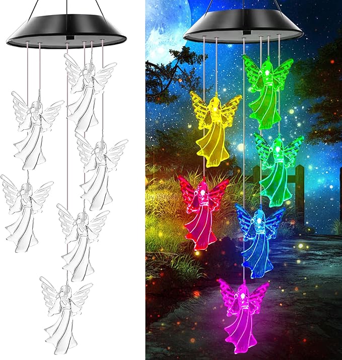 Angel Solar Wind Chimes, Angel Wind Chimes for Outside,Best Gifts for Mom Grandma Women Wife Aunt Sister, Unique Mobile Wind Chime, Garden Yard Decor