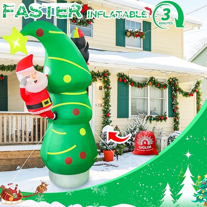 7FT Inflatables Christmas Tree 7FT Christmas Tree Inflatable Outdoor Decor Combined with Santa Penguin Xmas Tree Blow Up Yard Decor with Built-in 5 LEDs for Yard Garden Law(with Storage Bag)