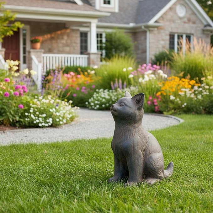 Braxio Cat Garden Statue Outdoor Decor - Realistic Sitting Cat Figurine for Patio, Yard, Porch, Resin Curious Kitty Sculpture Lawn & Home Decoration 8.5 x 5.4 x 10 Inch