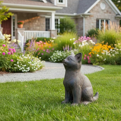 Braxio Cat Garden Statue Outdoor Decor - Realistic Sitting Cat Figurine for Patio, Yard, Porch, Resin Curious Kitty Sculpture Lawn & Home Decoration 8.5 x 5.4 x 10 Inch