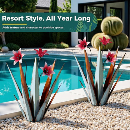 1 Pack Metal Agave Plant Sculptures, Outdoor Agave Plants, Tequila Rustic Sculpture, 16” Hand Painted Garden Decoration Yard Art Plant
