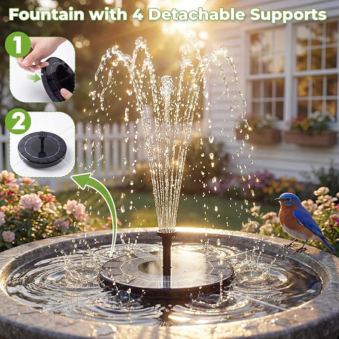 AISITIN 2.5W Solar Bird Bath Fountain Pump, Solar Fountain for Bird Bath with 6 Nozzles, 6.7" Solar Powered Water Pump for Garden, Ponds, Pool, Fish Tank, Aquarium and Outdoor
