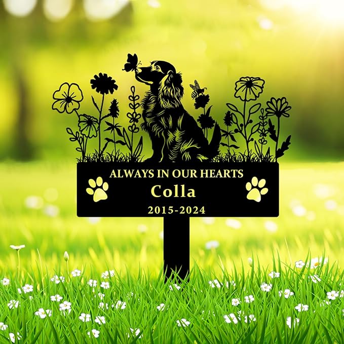 Personalized Flora Dog Memorial Garden Stake - Custom Cemetery Sign with Stake, Grave Plaque, Pet Headstone, Engraved Marker for Dogs