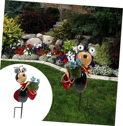 Garden Statue Ladybug Inserts Lamp Solar Outdoor Lights Iron Landscape Lights Hours Easy to up