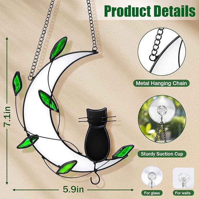 Stained Glass Window Hanging Suncatcher, IDEA SHOW Cat Loss Sympathy Gift, Real Glass Window Hanging Ornament, Handcrafted Home Decor Memorial Gift for Lover Cat Loss