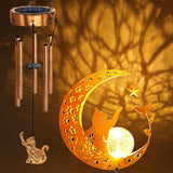 Solar Moon Cat Wind Chimes, Cat Lover Gifts for Mom Women Men Birthday Mothers Day, Hanging Outdoor Decor Cracked Glass Ball Memorial Large Wind Chimes, Decorations for Garden Yard Patio Porch