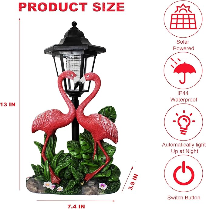 Garden Flamingo Outdoor Statue with Solar Lantern Unique Double Head Flamingo Gifts for Women,Mom,Lover Outdoor Figurine for Yard, Patio, Balcony