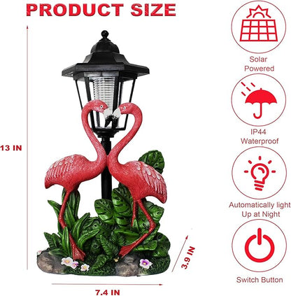 Garden Flamingo Outdoor Statue with Solar Lantern Unique Double Head Flamingo Gifts for Women,Mom,Lover Outdoor Figurine for Yard, Patio, Balcony