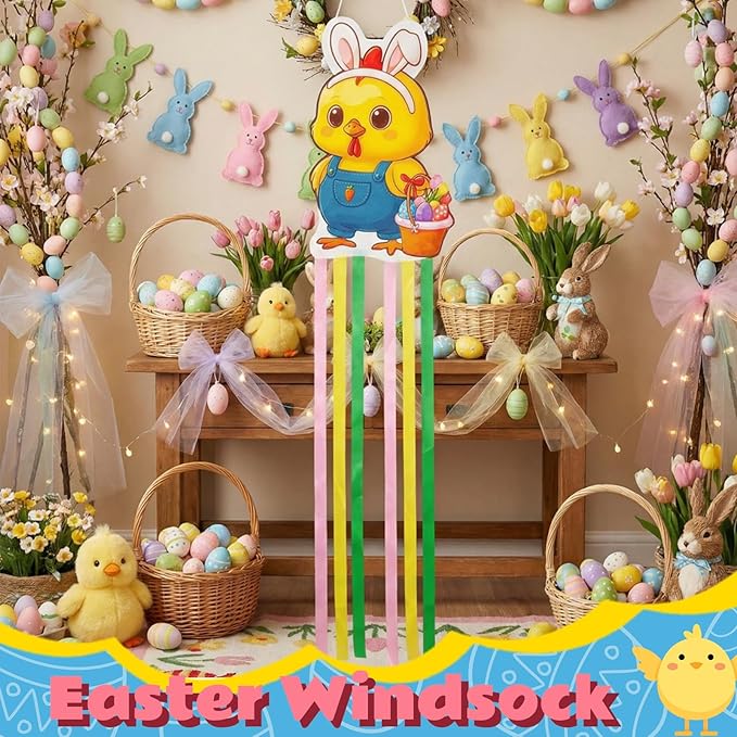 Soulchen Easter Chick Windsock Decorations for Outside 40'' Windsocks for Easter Day Decorations Hanging Chick for Farmhouse Garden Home Yard Decor