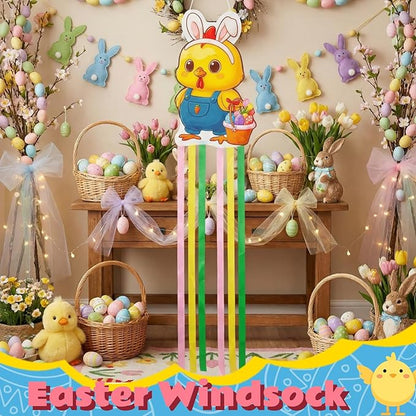 Soulchen Easter Chick Windsock Decorations for Outside 40'' Windsocks for Easter Day Decorations Hanging Chick for Farmhouse Garden Home Yard Decor