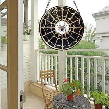 Stained Glass Window Hanging - Black Gold Spider Suncatcher for Door Terrace Garden Home Decor Halloween Sun Catcher Christmas Birthday Gifts for Lovers Women Men Dad Mom Nana 9.8 in
