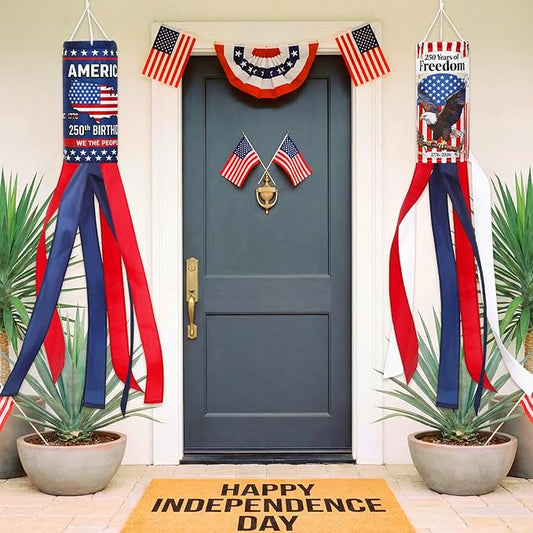 NOVWANG American Eagle Windsock, 2 Pack Heavy Duty USA Wind Spinners Red White Blue Wind Socks for Outdoor 250 Years Anniversary Patriotic Decor