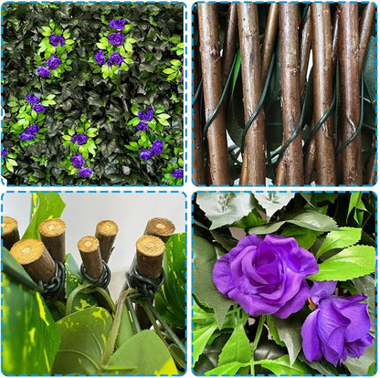 Dense Flowering Ivy Privacy Screen- Realistic Faux Foliage on Expandable Willow Fence for Outdoor, Patio, Balcony Cover & Decorative Shade Panel, UV Protected