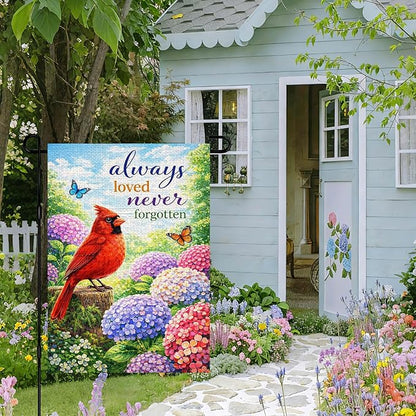 IVN Spring Summer Garden Flag 12x18 Inch Double Sided Burlap Red Cardinal Hydrangea Garden Quote Design Small Outdoor Yard Flag Holiday for Porch Lawn Patio Decor